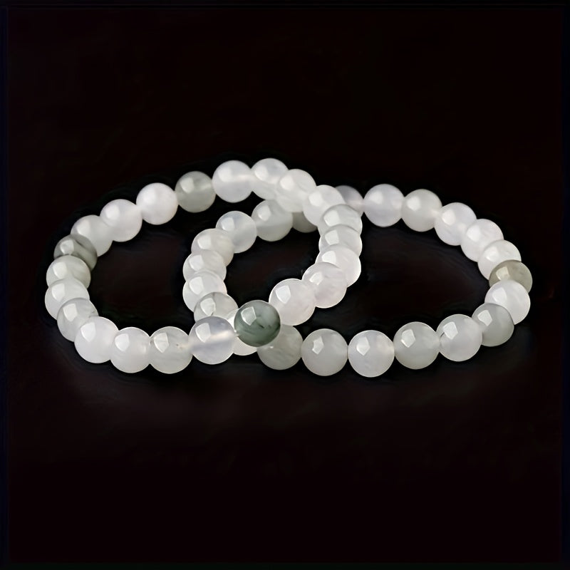 1pc Women's Natural Stone Bracelet - Elegant Beaded Jewelry with Greenish-Blue & White Marble Patterns - Harmony & Balance for Daily Wear