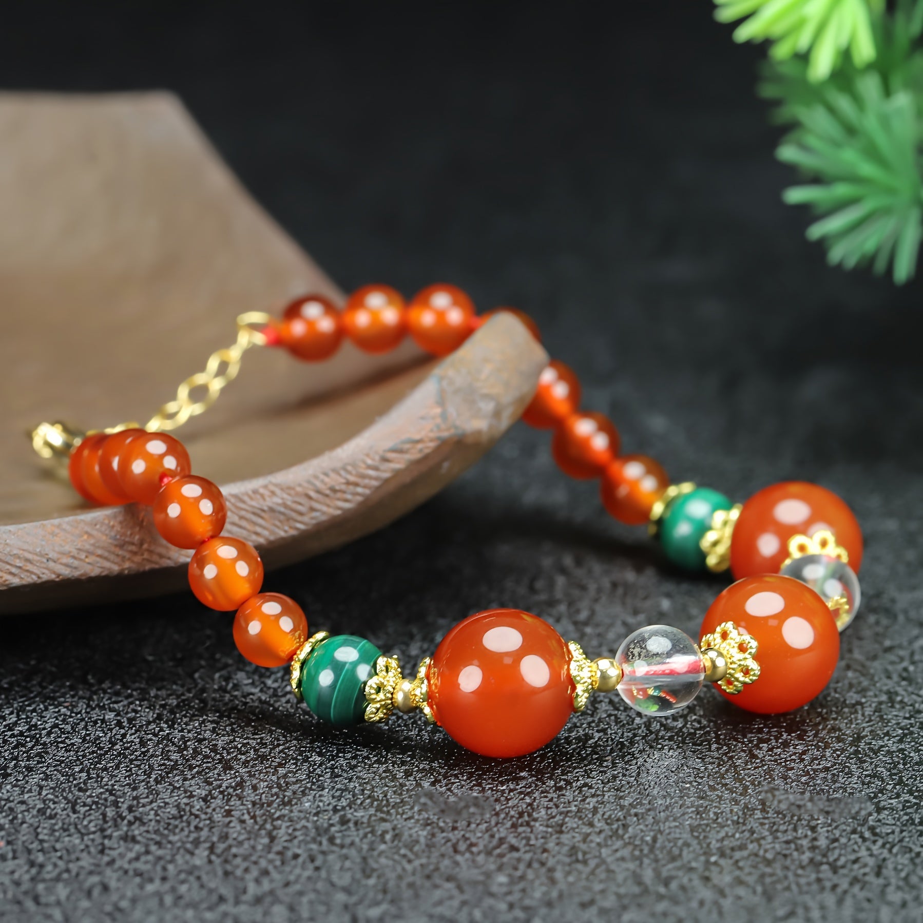 Elegant Red Bead Bracelet Golden Spacers Energy Balance Women