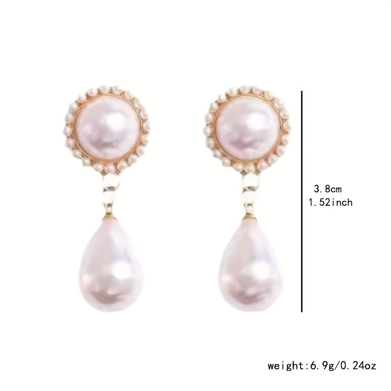 Elegant French-Inspired Drop Earrings with Rhinestone Accents - Vintage Copper Alloy for Daily Wear & Vacation
