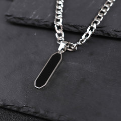 Men's Stainless Steel Cuban Chain Necklace with Black Geometric Pendant - Modern Energy & Versatile Style for Casual & Party Wear