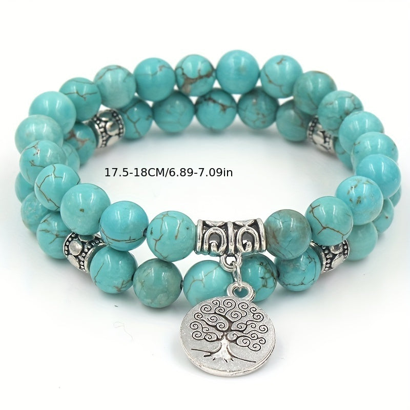 Turquoise Bracelet Set with Tree of Life - Energy Healing and Mindful Living