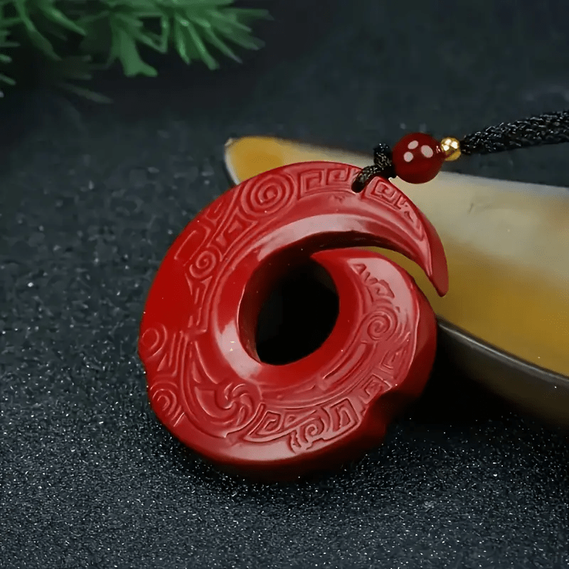 Natural Red Cinnabar Stone Necklace - Enhance Your Luck with Vintage-Inspired Prosperity Symbolism