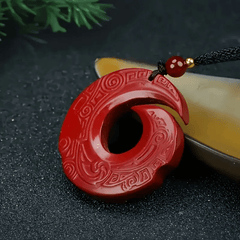 Natural Red Cinnabar Stone Necklace - Enhance Your Luck with Vintage-Inspired Prosperity Symbolism