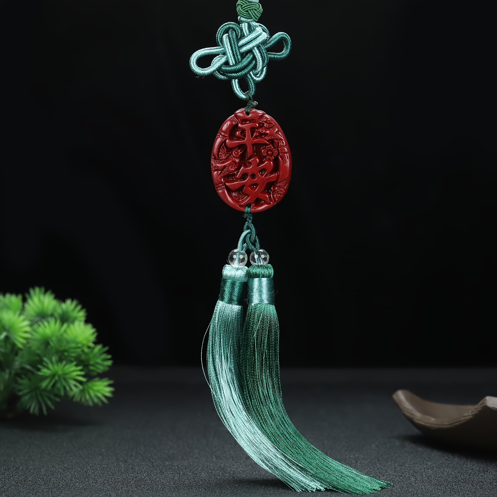 Elegant Cinnabar & Purple Golden Sand Car Pendant - Spiritual Protection & Harmony for Vehicle Decoration