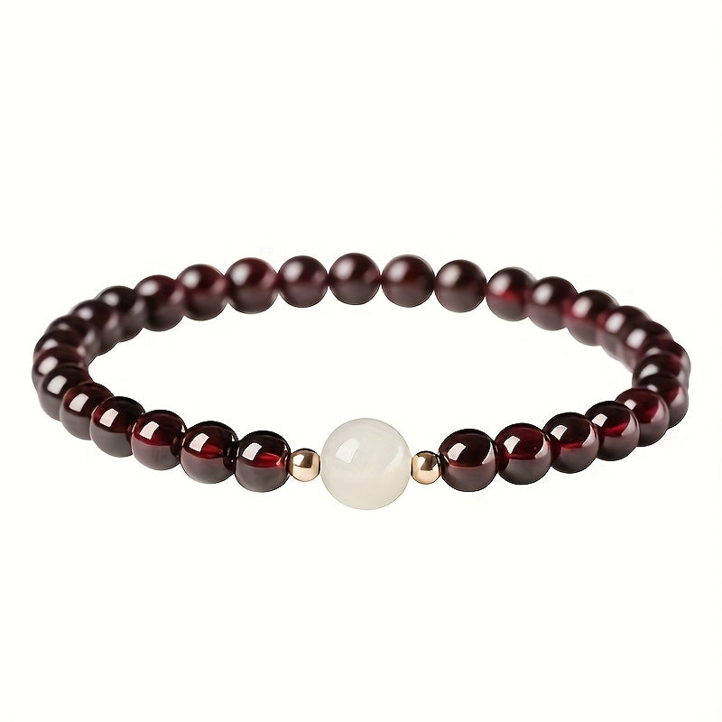 Vintage Garnet & White Bead Bracelet - Elegant Red Stone for Casual Wear & Holiday Gifting