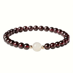 Vintage Garnet & White Bead Bracelet - Elegant Red Stone for Casual Wear & Holiday Gifting