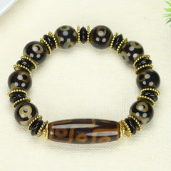 Three-Eyed Dzi Agate Bracelet for Spiritual Protection, Grounding, and Prosperity