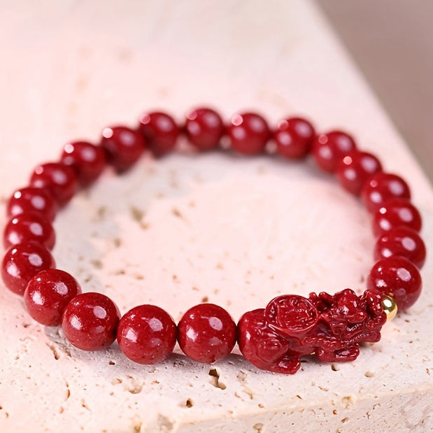 Elegant Cinnabar Stone Bracelet with Lucky Frog Charm - Protection & Prosperity Energy for Women