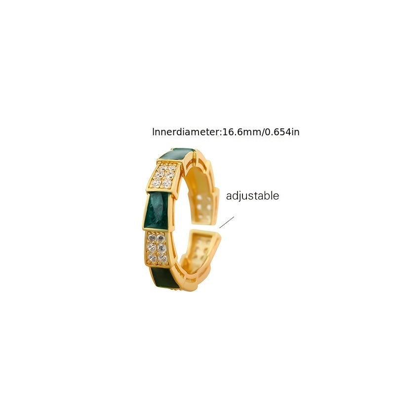Copper Gold-Plated Ring with Green Synthetic Stone - Enhances Harmony & Prosperity  Minimalist Chic Jewelry