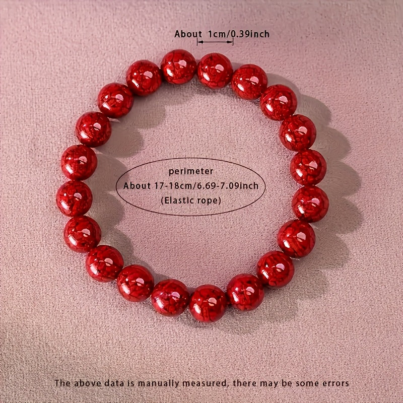 Vintage Cinnabar Beaded Bracelet | Red Emperor Sand Good Luck Charm for Men