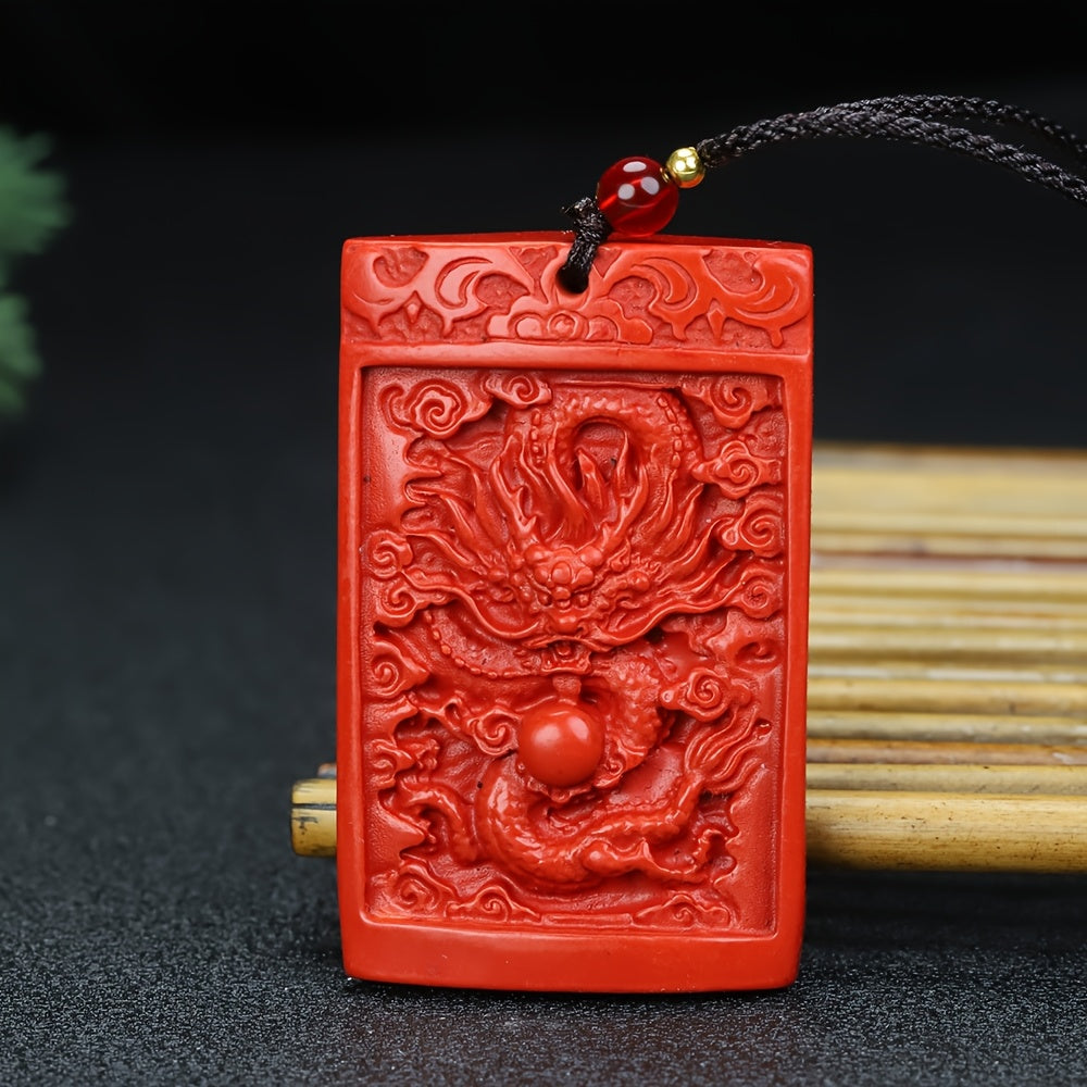 Red Cinnabar Dragon Pendant for Luck, Protection, and Spiritual Power