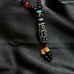 Ethnic Agate Dzi Bead Necklace — Grounding Protection, Vitality & Good Fortune Energy Talisman (Unisex, Tassel Charm)