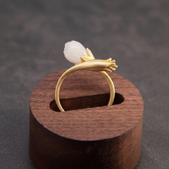 Vintage Orchid Blossom Ring in Natural Lamb Fat White, Elegant 925 Silver Jewelry for Purity, Love, and Spiritual Growth