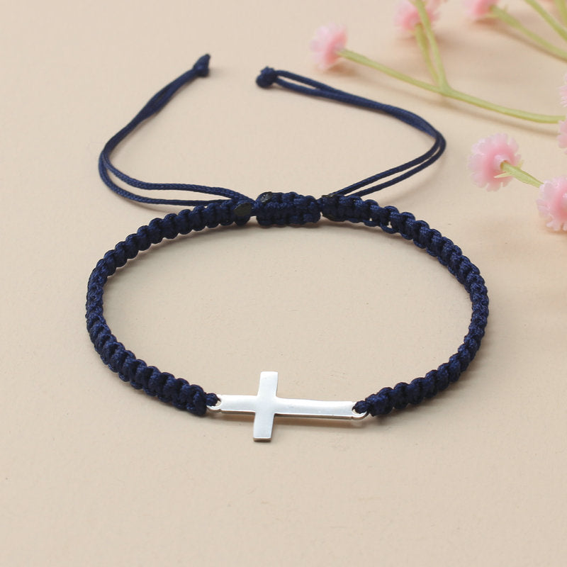Steel Cross Bracelet - Adjustable Hand Woven Cross for Spiritual Protection & Daily Wear