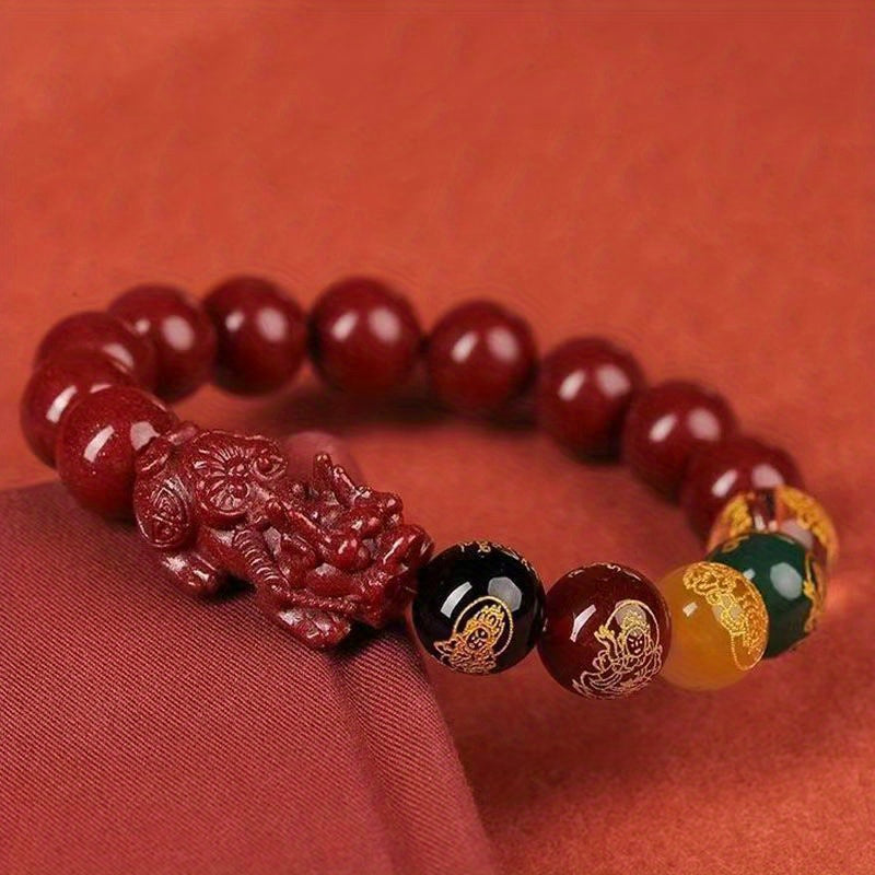 Vintage Cinnabar Stone & Five-Path Money Charm Bracelet – Wealth & Good Luck Energy