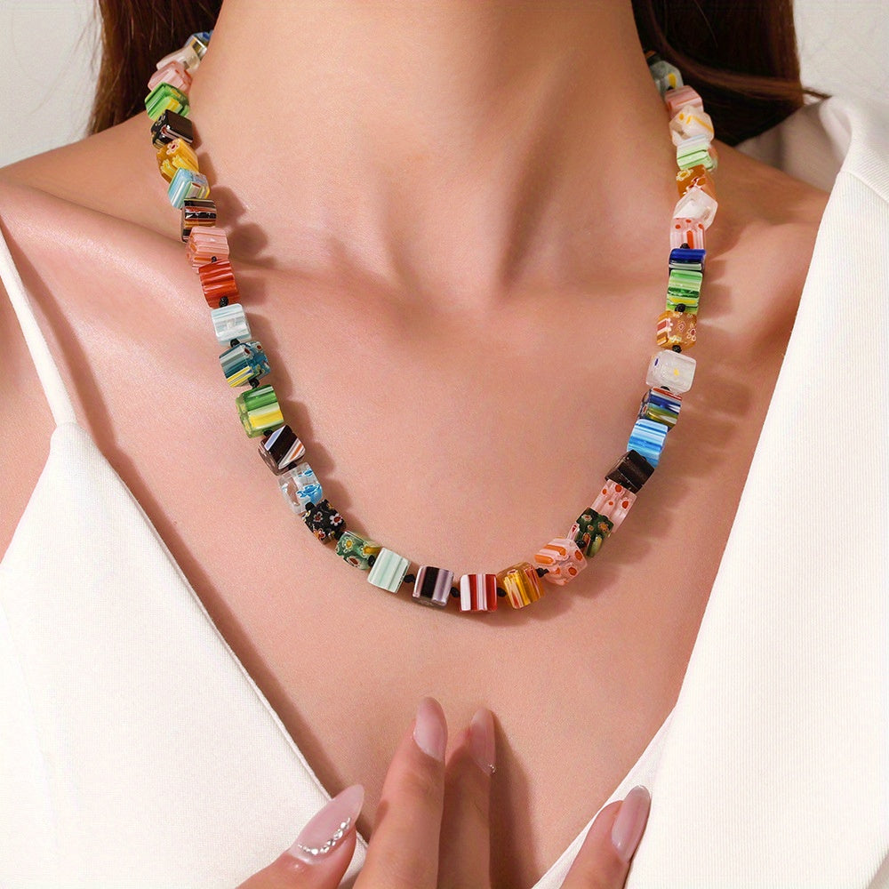 Murano Glass Dice Bead Bracelet — Colorful Harmony, Joy & Playful Spirit Charm