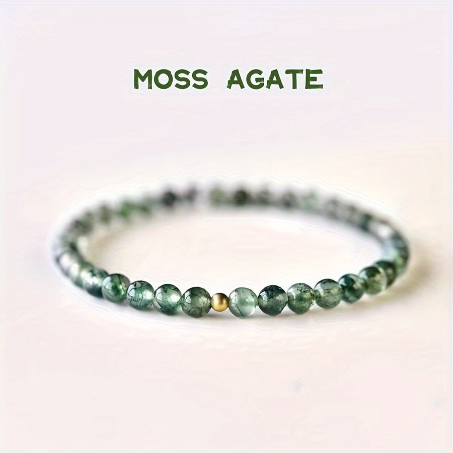 Moss Agate Bead Bracelet - 6mm Natural Stone for Growth & Connection