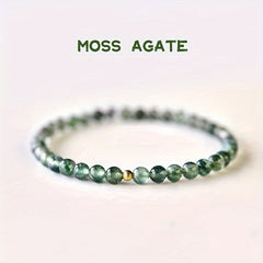 Moss Agate Bead Bracelet - 6mm Natural Stone for Growth & Connection