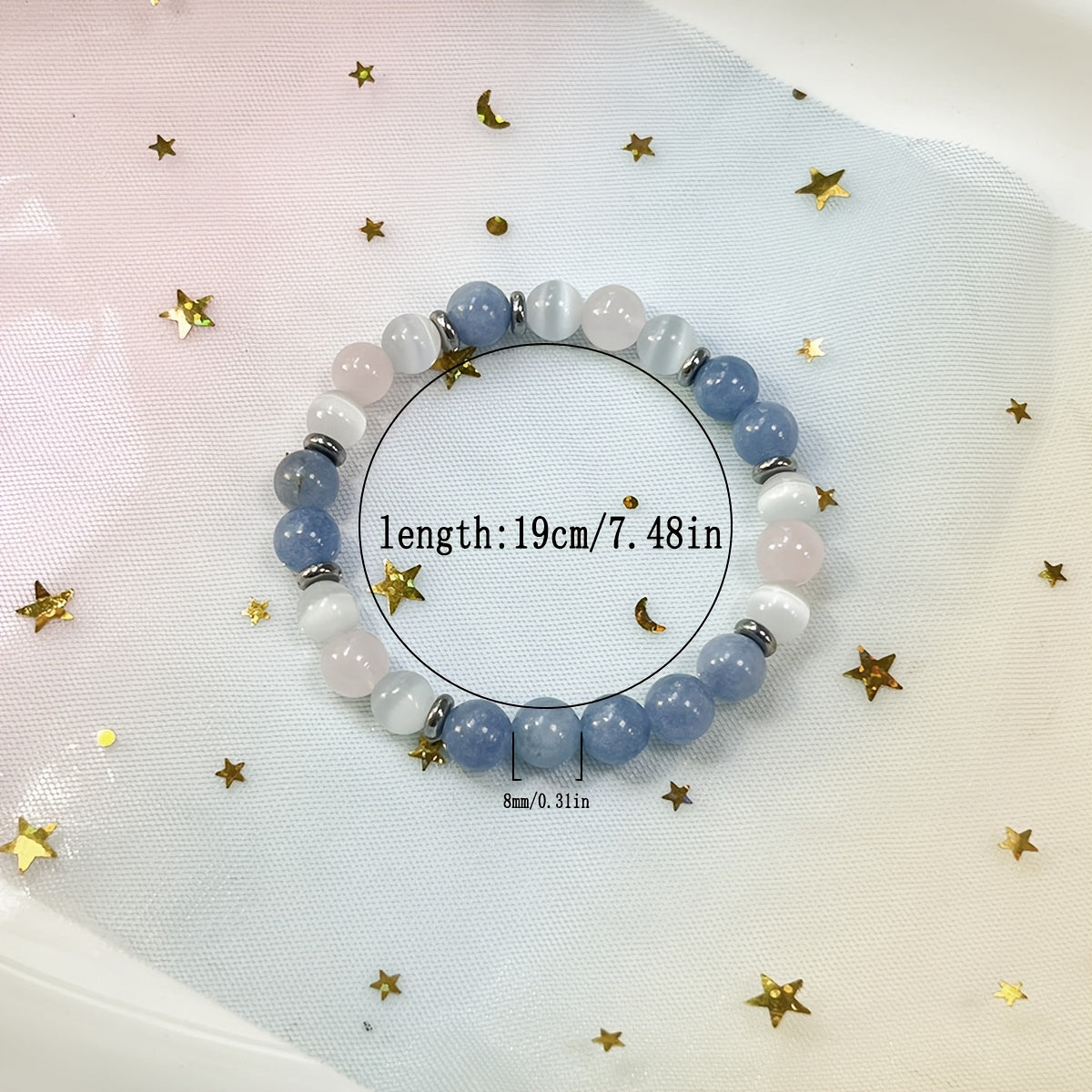 Bracelet for Inner Peace & Love - Aquamarine Rose Quartz Selenite Healing Jewelry