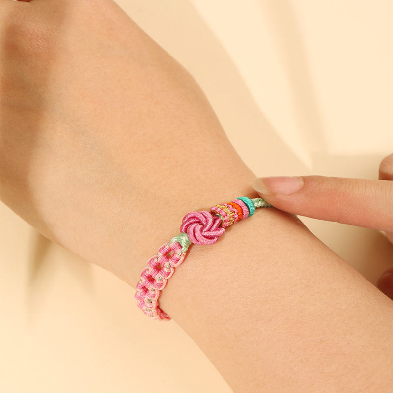 Hand-Woven Peach Knot Bracelet - DIY Beaded Rope for All-Season Gifting with Positive Energy