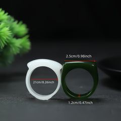 Elegant Men's Natural Stone Ring - Noble White Sheep Fat Ring with Green Accents for Energy Balance