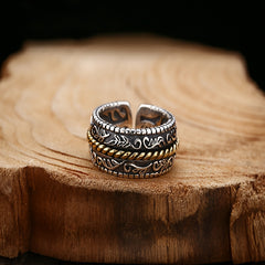 Men's Adjustable Silver Plated Ring – Retro Punk Style with Protective Energy