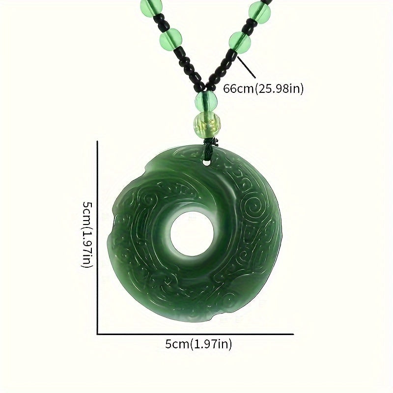 Elegant Green Crescent Moon Pendant Necklace - Unisex Amulet for Prosperity & Protection