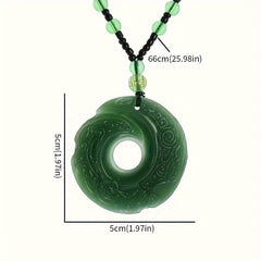 Elegant Green Crescent Moon Pendant Necklace - Unisex Amulet for Prosperity & Protection