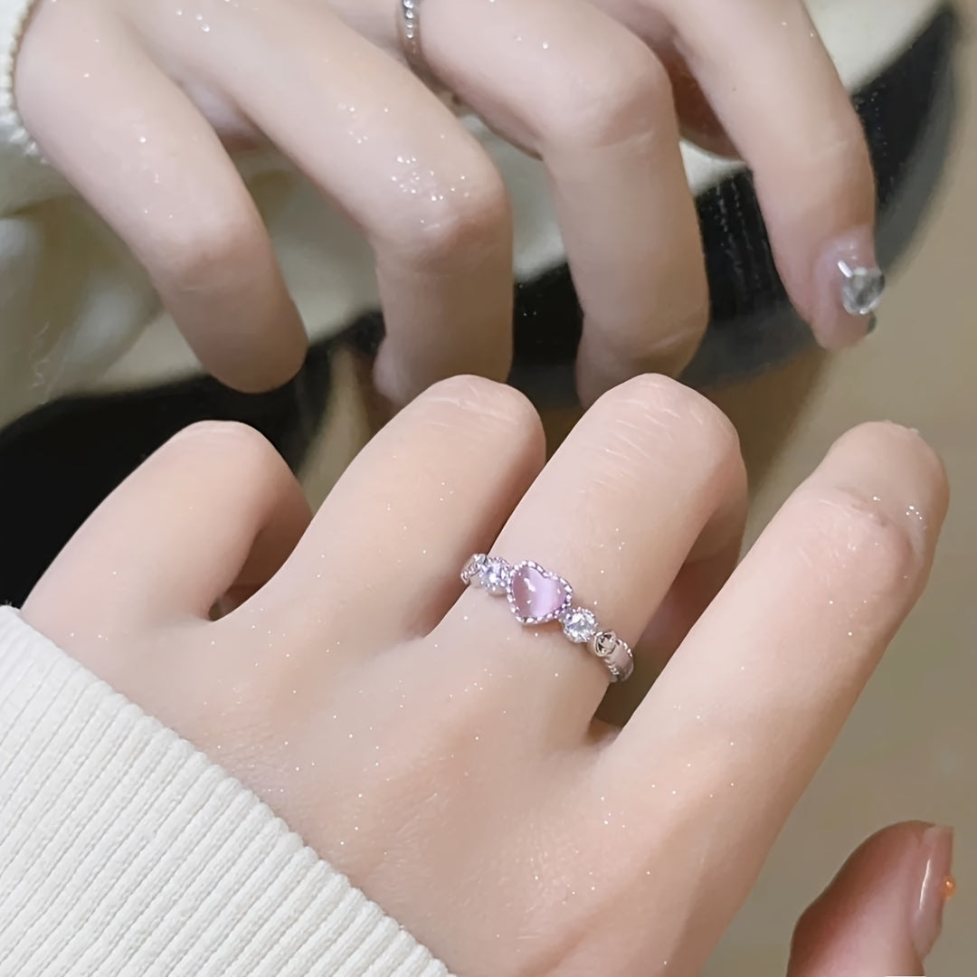 Pink Heart Ring with Moonstone Accent – Romantic Energy for Daily Wear