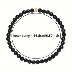 Natural Obsidian Beaded Bracelet - 14K Gold Plated Charm for Wealth Attraction & Spiritual Protection