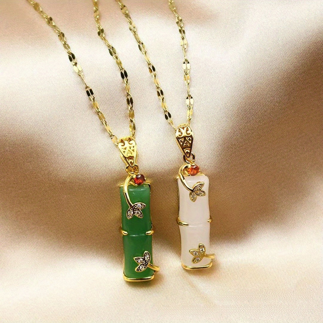 Ethnic Style Imitation Jade Bamboo Necklace - Enhancing Transformation & Resilience Through Butterfly & Bamboo Symbolism