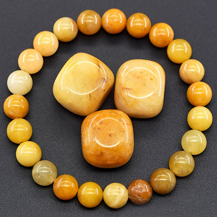 Yellow Stone Elastic Bracelet - Natural Stone Energy for Daily Wear & Preppy Sporty Style