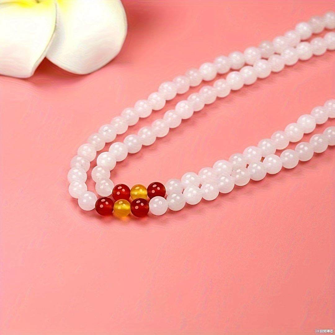 Elegant 108 Bead White Jade Bracelet for Meditation, Spiritual Clarity, and Inner Peace