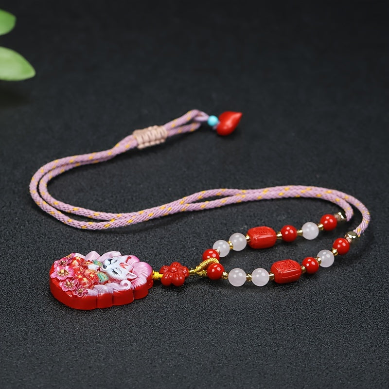 Complete necklace presentation showing the pendant on its leather cord