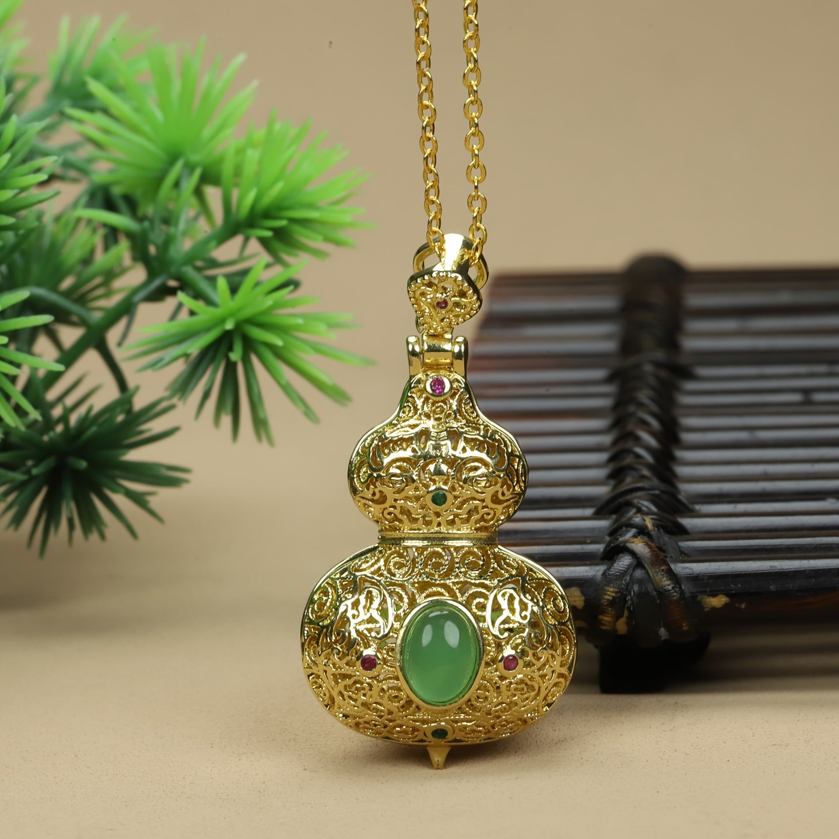 Elegant Green Gourd Pendant showcasing traditional symbolism