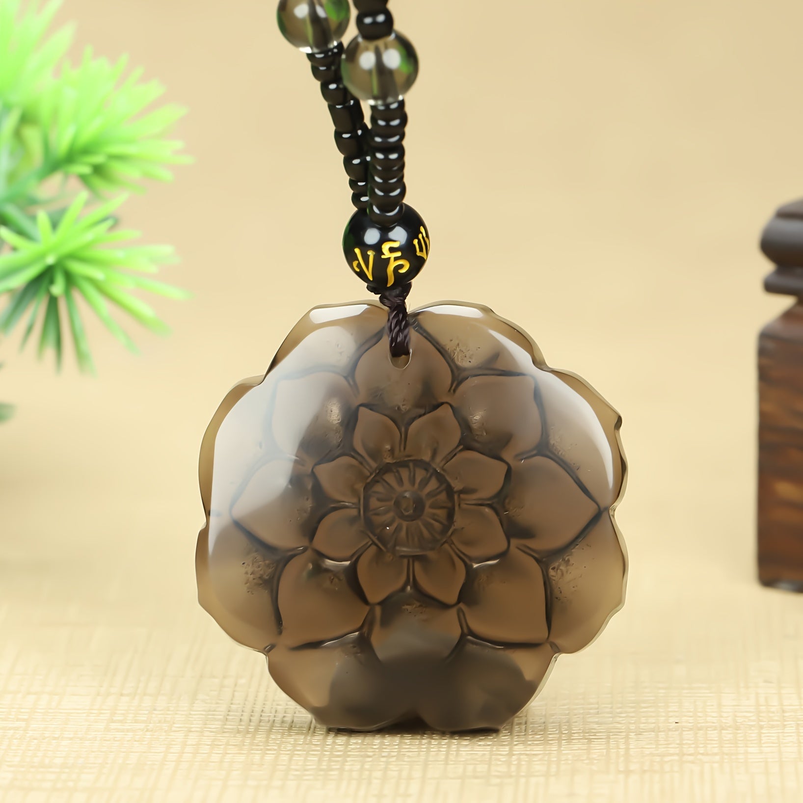 Elegant Natural Obsidian Carved Rose Flower Pendant for Grounding, Protection, and Elegant Style