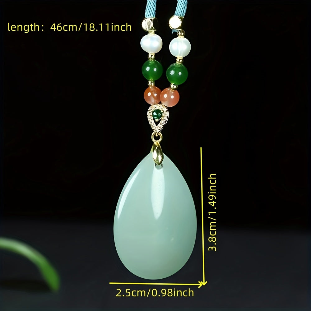 Elegant Natural Stone Teardrop Pendant Necklace for Women with Green Accent for Emotional Balance