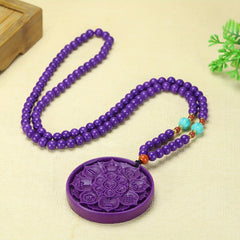 Elegant Purple Mica Phoenix & Lotus Pendant Necklace for Spiritual Growth, Intuition, and Protection