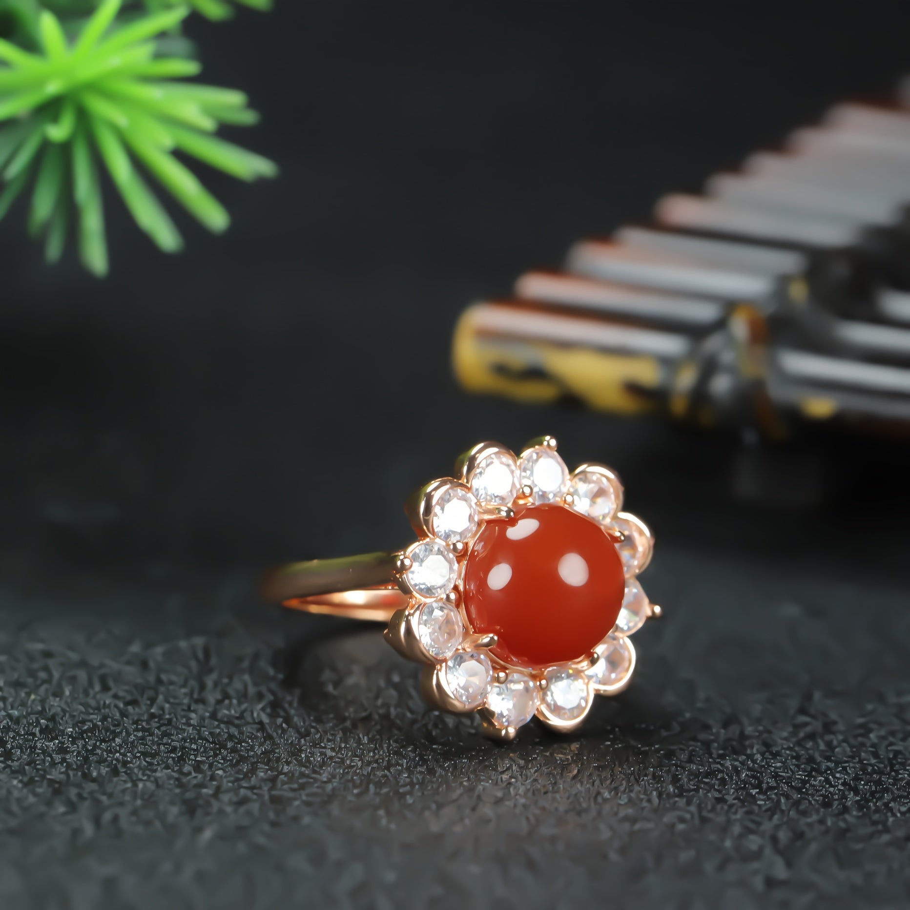 Elegant Red Agate Adjustable Ring for Women Prosperity & Spiritual Protection