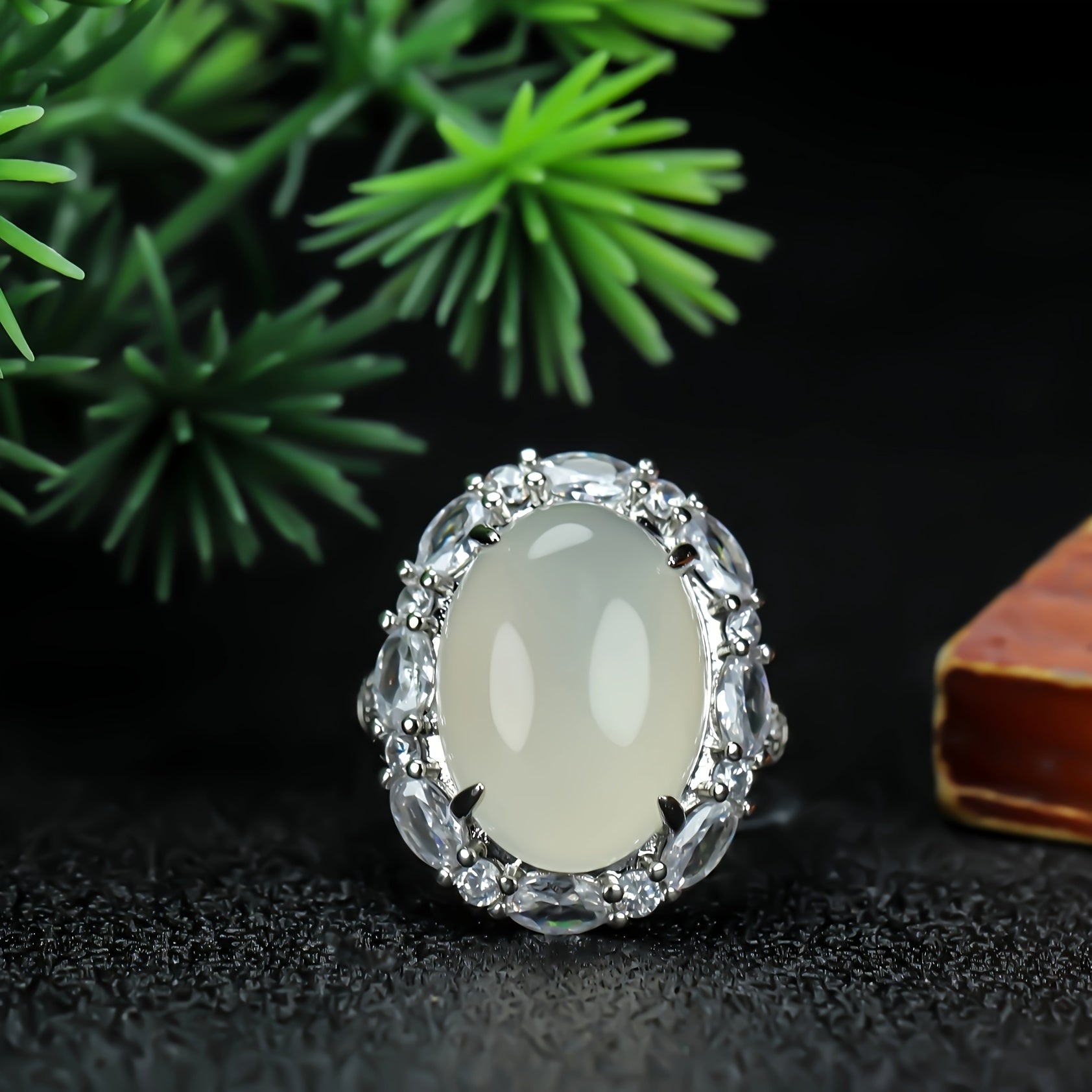 A beautiful vintage-style chalcedony ring, showcasing its classic design and serene energy.