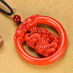 Emperor's Sand Zodiac Pendant for Luck & Protection - Double-Sided Dragon Engraving, Hollow Design Jewelry