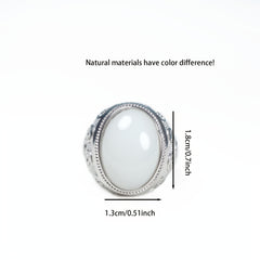 High-Quality Natural Stone Inlay Ring - White Goose Egg Face Couple Ring for Beach Parties & Holiday Gifts