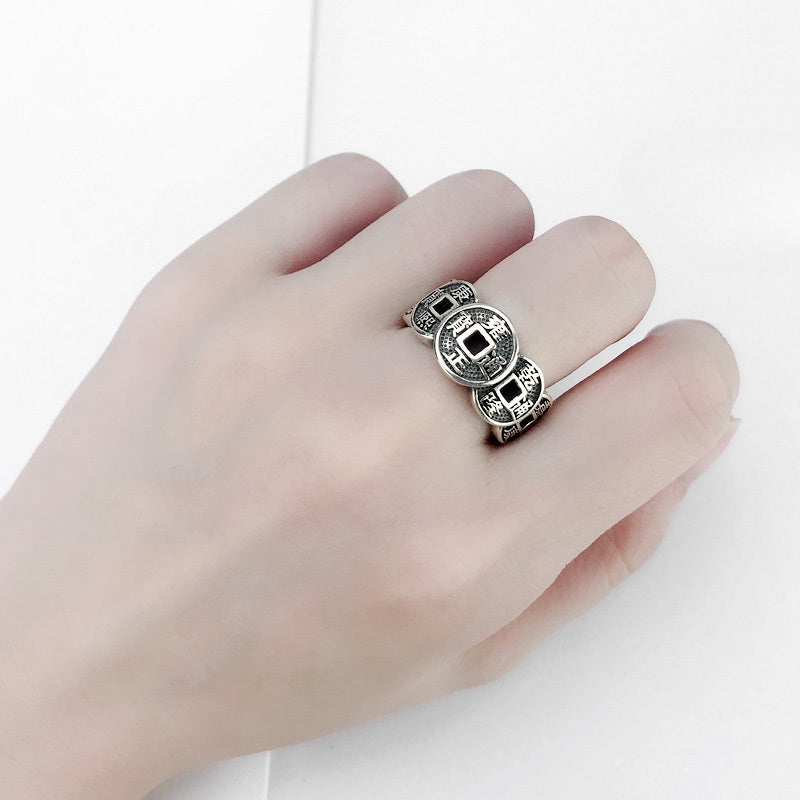 Five Emperor Coins Open Ring - Retro Design for Wealth Attraction & Protection
