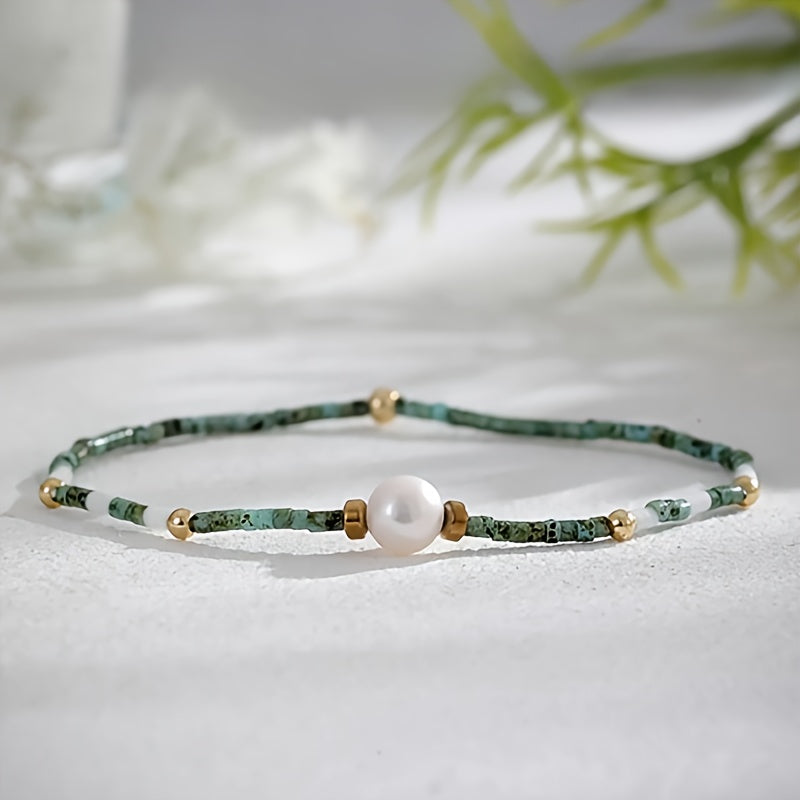 Boho Pearl Charm Beaded Bracelet — Harmony & Intuition Enhancing Stretch Stack Bracelet