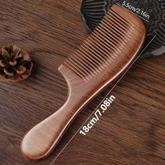 Solid Wood Natural Sandalwood Comb Men's And Women's Long Handle Crescent Comb