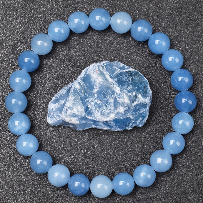 Vintage Blue Natural Stone Bracelet - February Birthstone for Yoga & Holiday Gifts