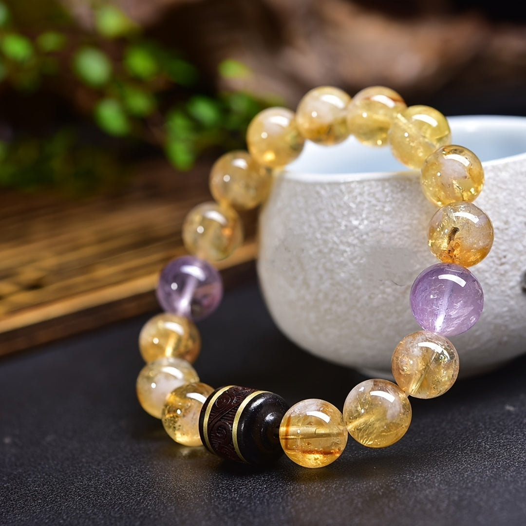 Natural Citrine & Amethyst Bohemian Bracelet - Crystal Energy for Daily Harmony & Spiritual Growth