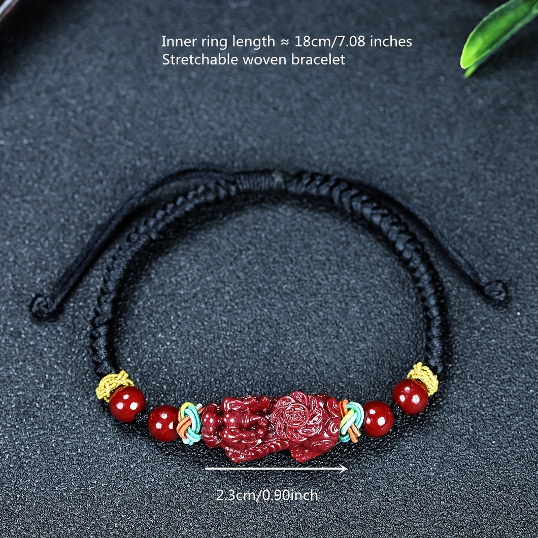 Men's Classic Cinnabar Pixiu Wealth Bracelet - Emperor Sand Ruyi Red Cord for Energy Healing