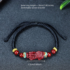 Men's Classic Cinnabar Pixiu Wealth Bracelet - Emperor Sand Ruyi Red Cord for Energy Healing