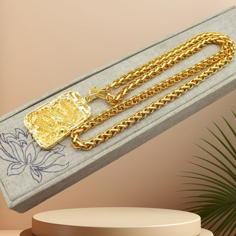 Men's Golden Dragon Pendant Necklace - Protection & Prosperity Energy